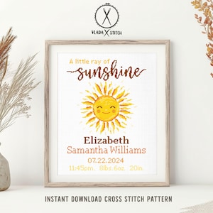 Birth announcement modern cross stitch pattern, baby, personalized, boy girl nursery decor, counted, chart, gift DIY, digital PDF