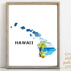 Hawaii US state Modern Cross Stitch Pattern, nature easy counted cross stitch chart, ocean, sea, palm,  hoop art, instant download PDF
