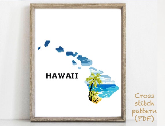 Hawaii Us State Modern Cross Stitch Pattern Nature Easy Etsy