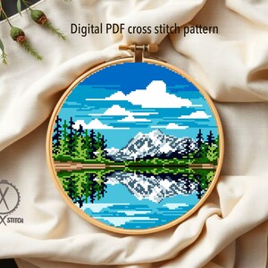 North Cascades National Park Modern Cross Stitch Pattern, mountain, lake, forest, instant download PDF image 3