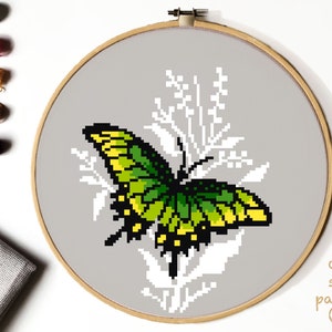 Schmetterling Moderne Kreuzstich Anleitung, einfaches Kreuzstichmuster, Pflanze, Insekten Kreuzstich, Natur, sofort download PDF