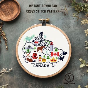 Canada silhouette Cross Stitch Pattern, nature , easy, country,  hoop art, instant download PDF