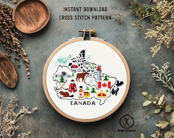 Canada silhouette Cross Stitch Pattern, nature , easy, country,  hoop art, instant download PDF