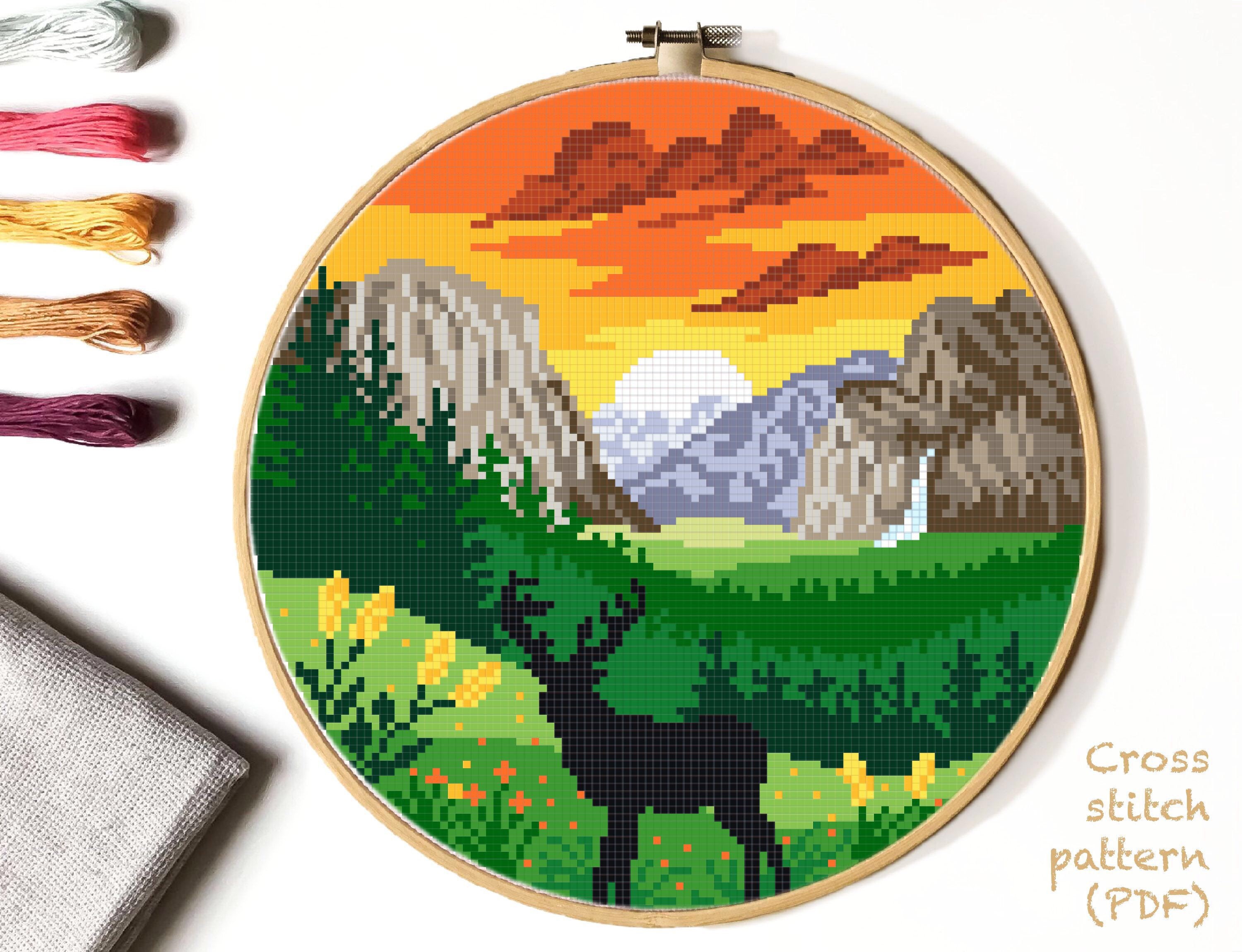 Sunset In Yosemite Counted Cross Stitch Patterns Printable Chart PDF