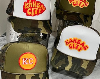 Kansas City Patch Hat, Trucker Hat, Kansas City Football Hat, Camo Hat