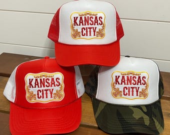 Cappello con toppa da football di Kansas City, cappello di Kansas City, cappello da camionista, cappello con toppa di Kansas City, cappello KC, cappello dei Chiefs