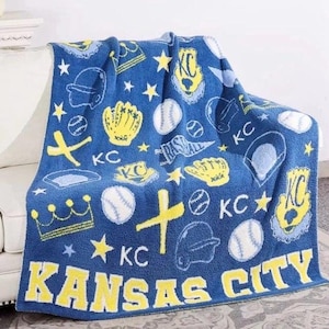 Large Kansas City Baseball Blanket, 100% Polyester Microfiber
