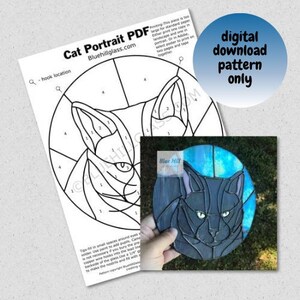 猫の肖像画のステンドグラスのパターン - デジタルダウンロード PDF - 子猫のステンドグラス - 高度なステンドグラスのパターン - DIY ステンドグラス