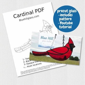 Kit per la realizzazione di vetrate artistiche pretagliate Cardinal - Include vetro, motivo, tutorial video ed elenco dei materiali - Vetrate artistiche fai da te - Mosaico di uccelli