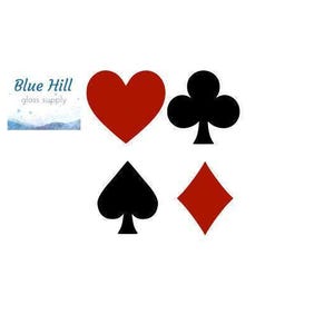 Playing Card Symbols Precut Glass Shapes- 4 pack - Fusible 90 and 96 COE - For Glass Artists - Mosaics - Heart Diamond Club Spade - Poker