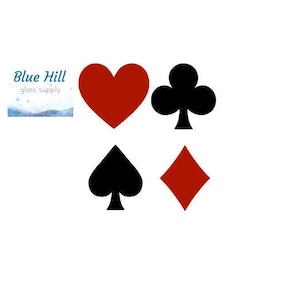Speelkaartsymbolen Voorgesneden glasvormen - set van 4 - smeltbaar 90 en 96 COE - voor glaskunstenaars - mozaïeken - Heart Diamond Club Spade - poker