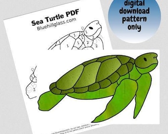 Sea Turtle Stained Glass Pattern - Digital Download Only  - Stained Glass DIY - Nature Glass Patterns - Ocean Scene Beginner to Intermediate