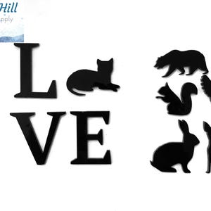 Letras precortadas de vidrio con monograma LOVE con animales: elija gato, ardilla, oso, pollo, conejo o perro, letras precortadas para mosaicos, vidrio fusionado