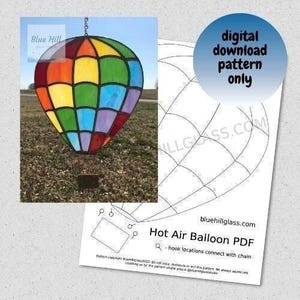 Hot Air Balloon Stained Glass Pattern - Digital Download Only  - Stained Glass DIY - Balloon Mosaic - Whimsical Art - Glass Patterns