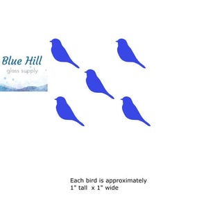 Bird 5 pack Fusible Glass Precut - 96 COE - 90 COE  Glass - For fused glass -  Mosaic Art - Glass Art Supplies - Blue bird - blue Jay