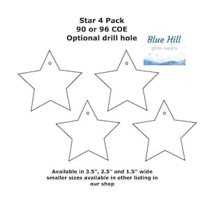 4er-Pack Sterne Schmelzelemente vorgeschnitten -3,5", 2,5", 1,5" - Ornament Herstellung - Optional Bohrloch - 90 COE oder 96 COE - Schwarz, weiß, klar geschmolzenes Glas