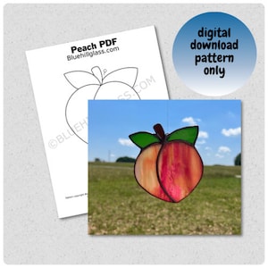 Peach Stained Glass Pattern  - Stained Glass DIY - Beginner Stained Glass Patterns - Georgia Peach - Fruits - Easy Stained Glass Pattern
