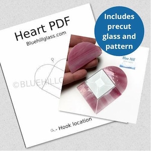 Precut Stained Glass Heart - Red Pink Colors - 4 precut pieces of glass and 1 glass bevel - Stained Glass Making Kit - Pattern Download