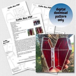 Modèle de vitrail de boîte cercueil PDF - modèle de verre à téléchargement numérique - modèle intermédiaire à avancé - Halloween DIY - boîte à bijoux