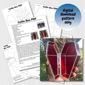 Coffin Box Stained Glass Pattern PDF - Digital Download Glass Pattern - Intermediate to Advanced Pattern - Halloween DIY - Jewelry Box