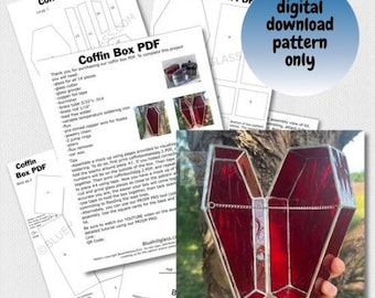 Coffin Box Stained Glass Pattern PDF - Digital Download Glass Pattern - Intermediate to Advanced Pattern - Halloween DIY - Jewelry Box