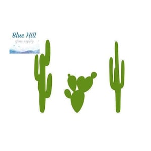 Cactus 3 Pack Precut Glass #1 - Saguaro - Bunny Ear - 96 COE Glass or 90 COE - for Fusing, Mosaics , Stained Glass Art - Cacti Desert Scene