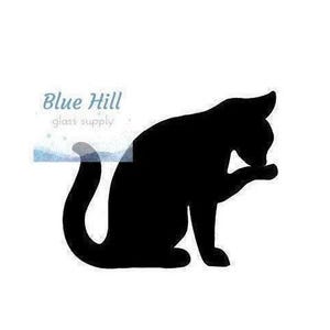 Cat Licking Fusible Glass Precut - 96 COE - 90 COE - Black, White or Clear Glass -fused glass - Stained Glass - Mosaic Art