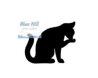 Cat Licking Fusible Glass Precut - 96 COE - 90 COE - Black, White or Clear Glass -fused glass - Stained Glass - Mosaic Art