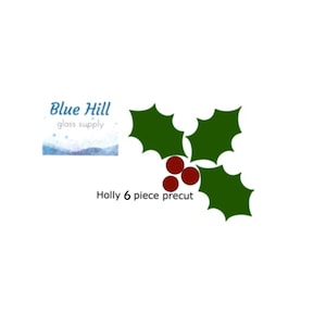 Holly 6 Piece Precut Glass Shape - Ornaments - Fusible 90 and 96 COE - For Glass Artists - Mosaics - Christmas Ornaments - Red and Green