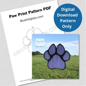 Paw Print Stained Glass Pattern  - Stained Glass DIY - Beginner Stained Glass Patterns - Dog Paw - Cat Paw - Easy Stained Glass Pattern