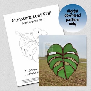 Padrão de vitral de folha Monstera - Somente download digital - Vitral DIY - Mosaico de folhas - Padrões de vidro natural - PDF
