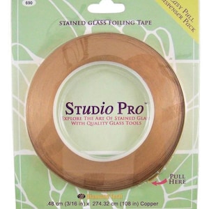 3/16” Copper Foil for Stained Glass - Copper Backed - Easy to Use Dispenser - Stained Glass Tools - Supplies - Copper Foil Method
