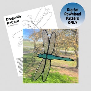 Dragonfly Stained Glass Pattern  - Stained Glass DIY - Beginner Stained Glass Patterns - Nature Patterns - Bugs and Insects - Easy Pattern