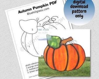 Pumpkin Stained Glass Pattern - Digital Download Only  - Stained Glass DIY -Autumn Pumpkin - Fall Pumpkins - Beginner Glass Patterns