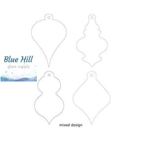 Set van 4 smeltbare voorgesneden ornamenten - Ornamenten maken - optioneel boorgat - 90 COE of 96 COE - zwart, wit, helder gesmolten glas