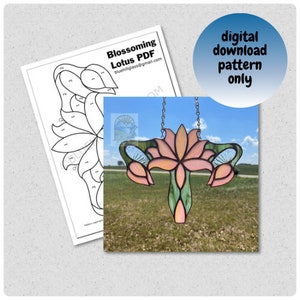 Blossoming Lotus Stained Glass Pattern - Flower Female Reproductive System - PDF Digital Download - Intermediate Stained Glass Pattern - DIY