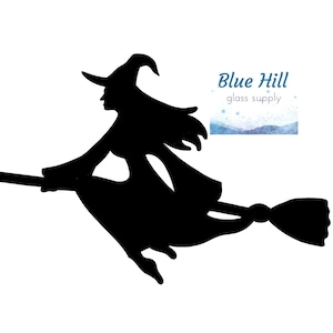 Witch Flying on a Broom Fusible Glass Precut - 96 COE - Halloween Precut -fused glass - Stained Glass - Mosaic - Pretty Witch