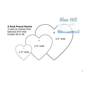 4 Pack Heart Fusible Precut -3.5", 2.5", 1.5" - Ornament Making - Optional Drill Hole - 90 COE or 96 COE - Black, white, clear fused glass