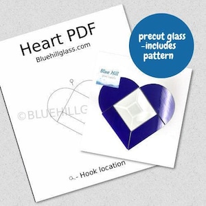 Precut Stained Glass Heart - Blue Colors - 4 precut pieces of glass and 1 glass bevel - Stained Glass Making Kit - Pattern Download