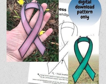 Awareness Ribbon Stained Glass Pattern - Digital Download Only  - Stained Glass DIY - Breast Cancer Awareness - Glass Patterns - Beginner