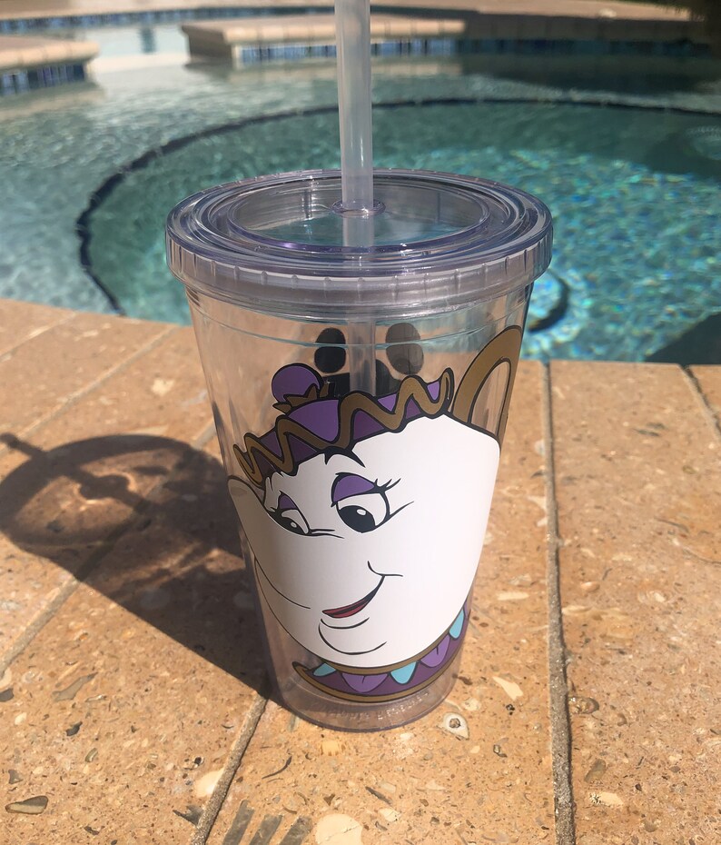 Mrs.Potts and Chip Vinyl Tumbler Cup with Straw