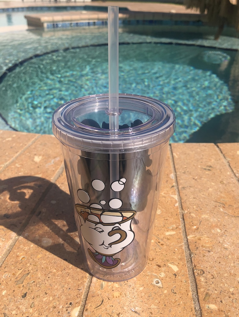 Mrs.Potts and Chip Vinyl Tumbler Cup with Straw
