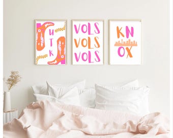 University of Tennessee UTK Digital Print Dorm Poster Pink and Orange Knoxville Girls