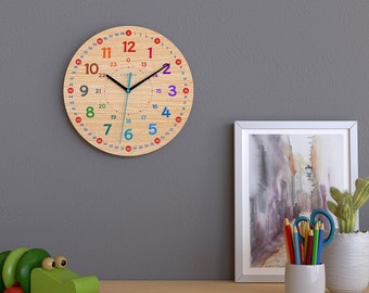 Cander Berlin MNU 7930 A children's wall clock wood silent 30.5 cm noiseless MDF learning watch learning dial children's room analog colorful colorful