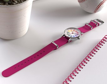 Cander Berlin MNA 1030 M Kinderarmbanduhr analog Lernuhr Lernzifferblatt Jungen Mädchen bunt pink rosa