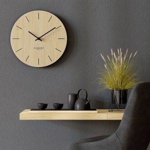 Cander Berlin MNU 2750 E XXL wooden wall clock silent 50 cm wood veneer oak living room no ticking noise unique designer