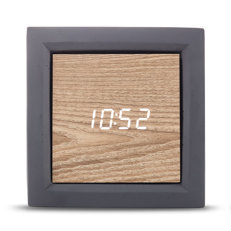 Cander Berlin MNU 6513 G Table Clock Concrete Wood Concrete Clock Cube Digital 13 cm Temperature Time Modern Date image 3