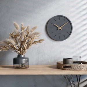 Cander Berlin MNU 2530 A wall clock silently without ticking noises 30 cm analogue living room modern vintage dark gray anthracite wooden hands