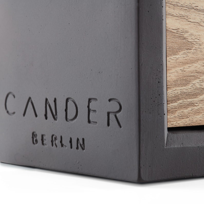 Cander Berlin MNU 6513 G Table Clock Concrete Wood Concrete Clock Cube Digital 13 cm Temperature Time Modern Date image 2
