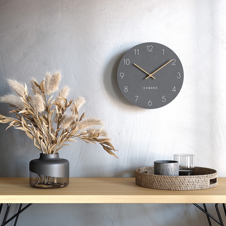 Cander Berlin MNU 2630 A reloj de pared MDF silencioso 30 cm puntero de madera analógico moderno vintage gris antracita imagen 1